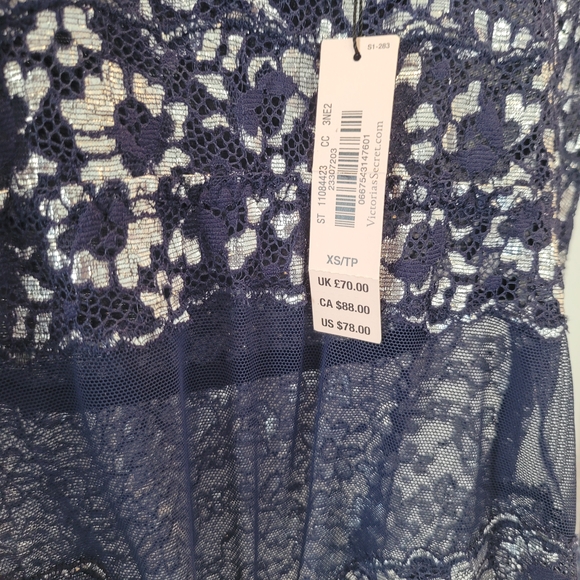 Victoria's Secret Navy Blue Lace and Silver Metalic Bodysuit Size Xs New - Picture 5 of 16